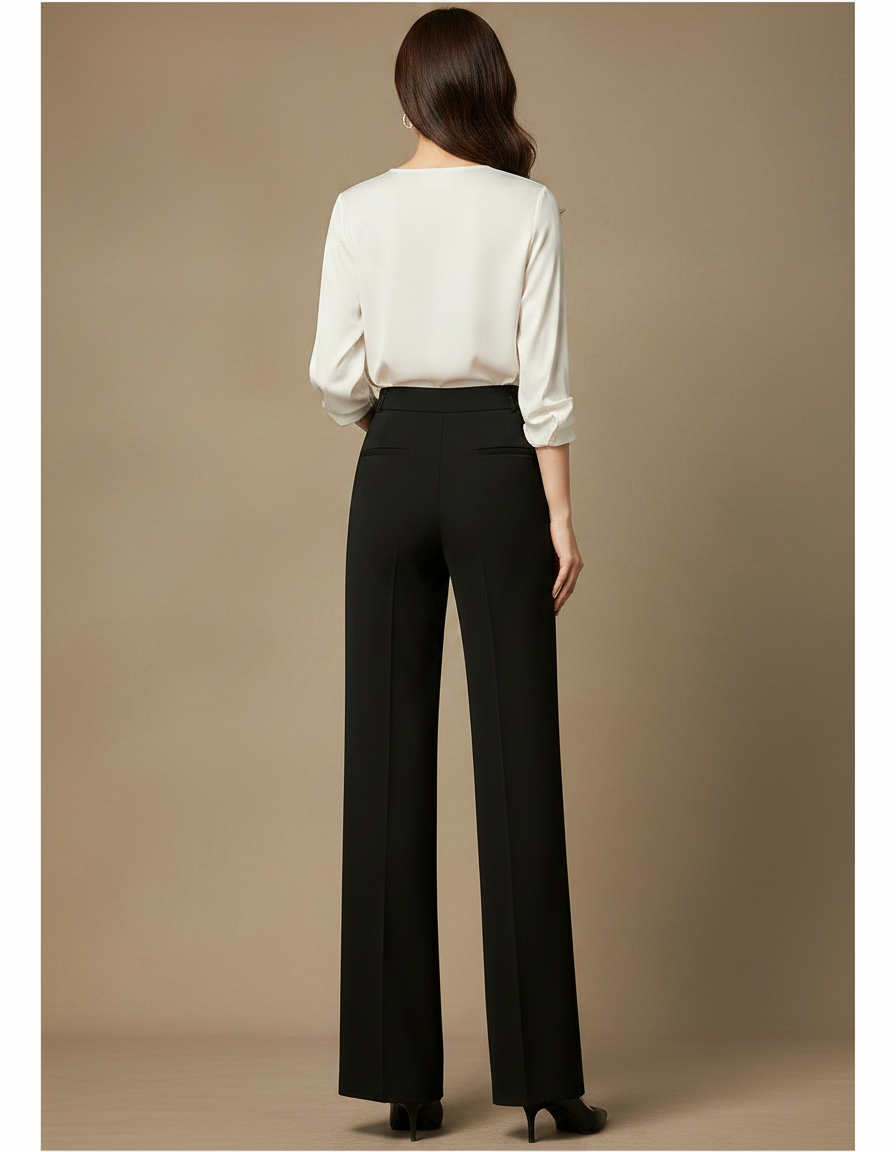 Pantalon Coupe Droite Noir Femme - Gabardine - vue 2