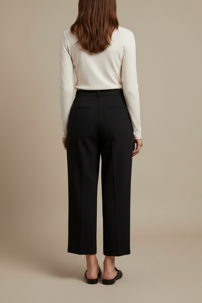 Pantalon Noir Femme Taille Haute Plissé Fluide Élégant - Gabardine - vue 2