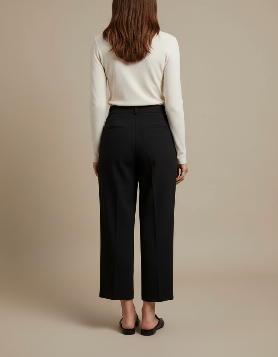 Pantalon Noir Femme Taille Haute Plissé Fluide Élégant - Gabardine - vue 2