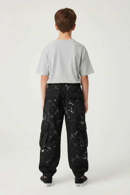 Pantalon Noir Cargo Ample Imprimé Garçon - Toile - vue 2