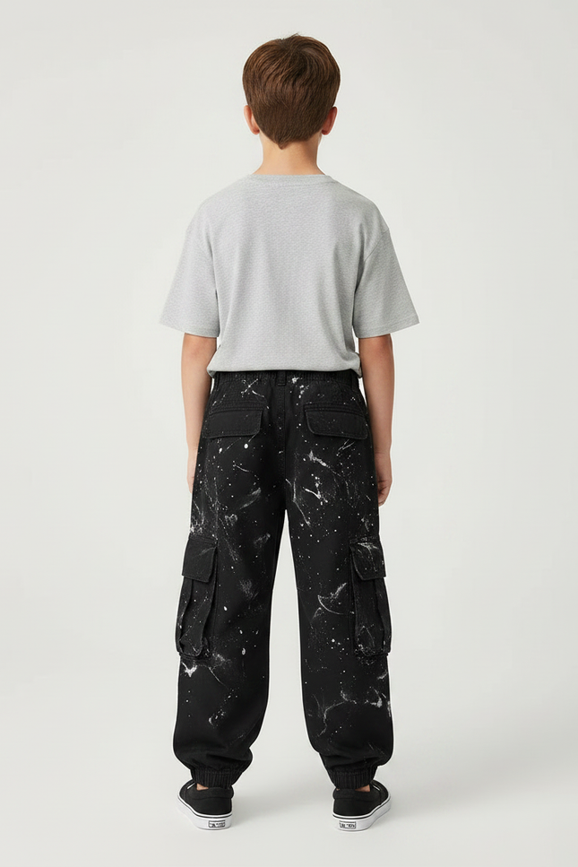 Pantalon Noir Cargo Ample Imprimé Garçon - Toile - vue 2