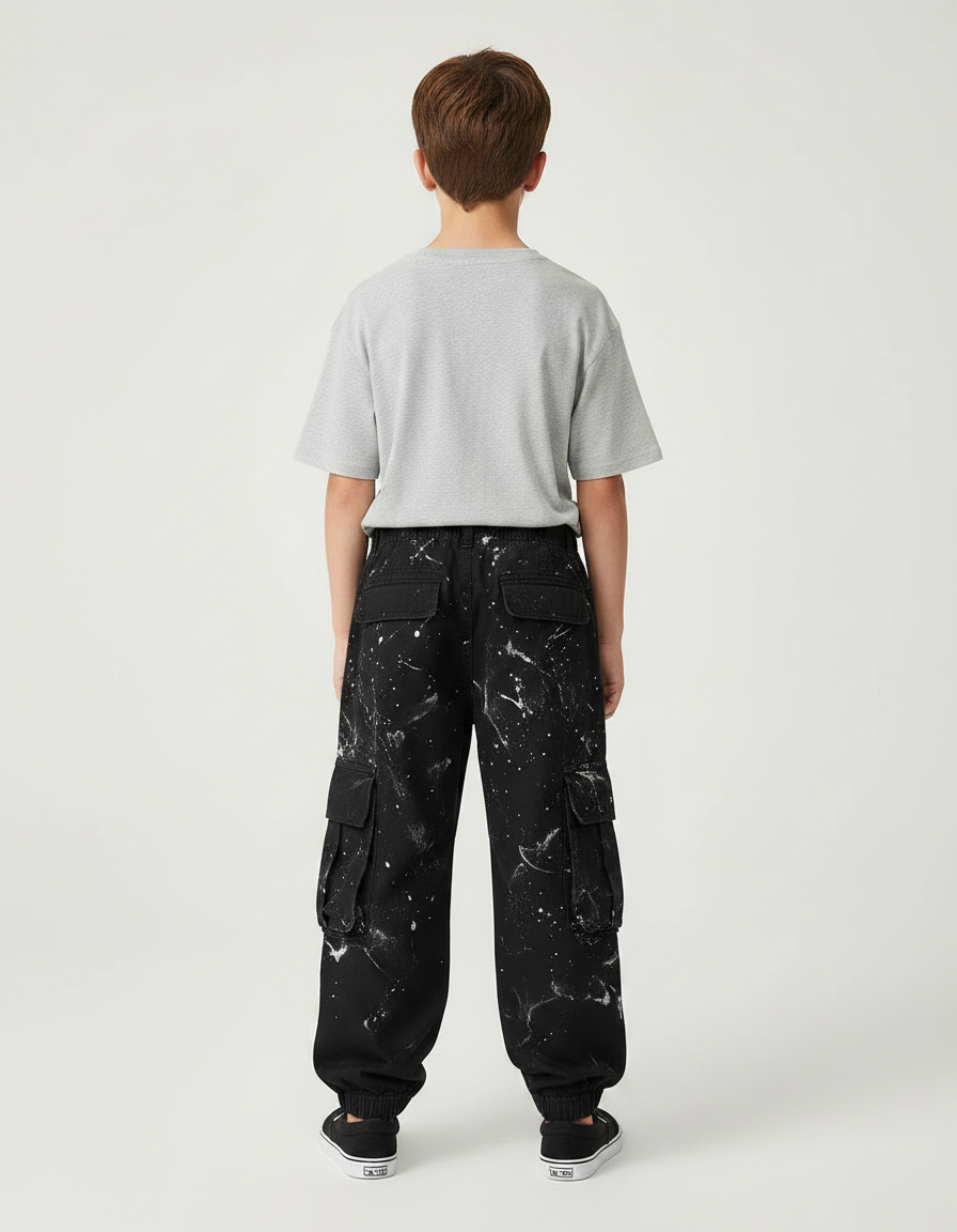 Pantalon Noir Cargo Ample Imprimé Garçon - Toile - vue 2