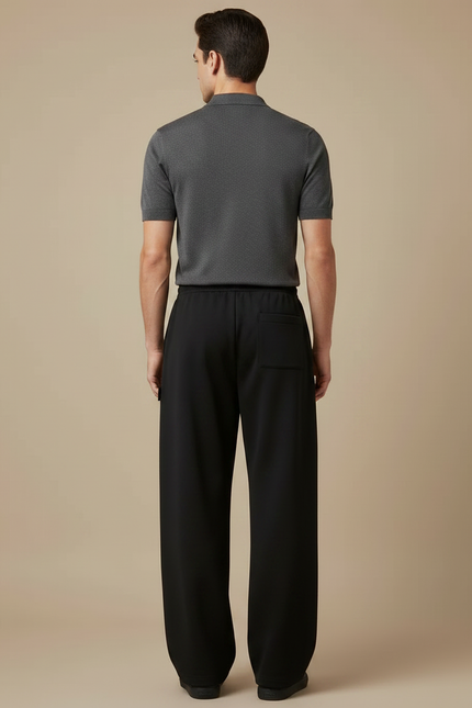 Pantalon Noir Ample Décontracté Cordon Droit Homme - Molleton - vue 2