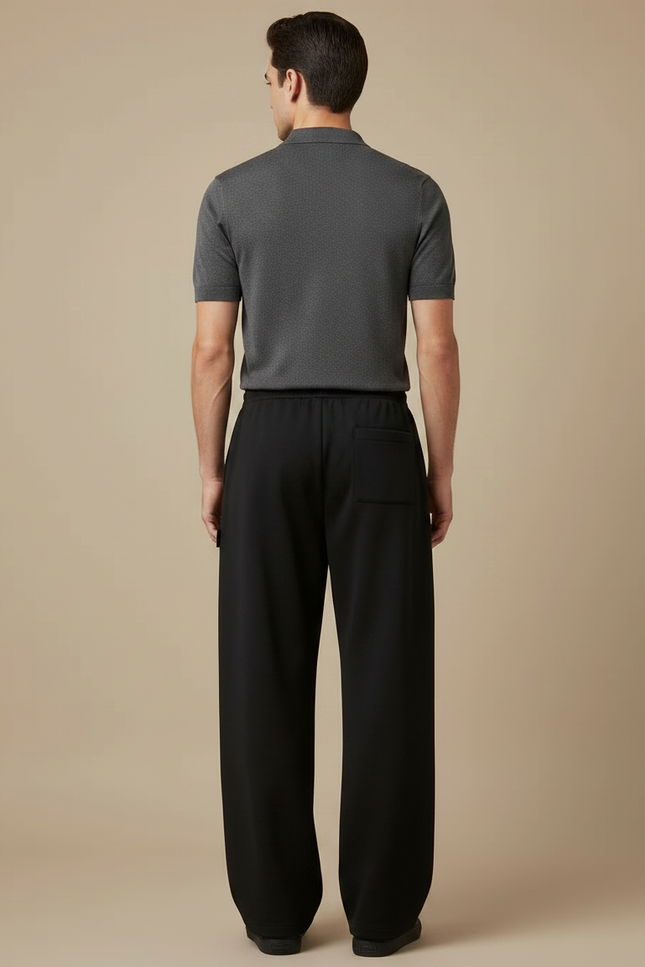 Pantalon Noir Ample Décontracté Cordon Droit Homme - Molleton - vue 2
