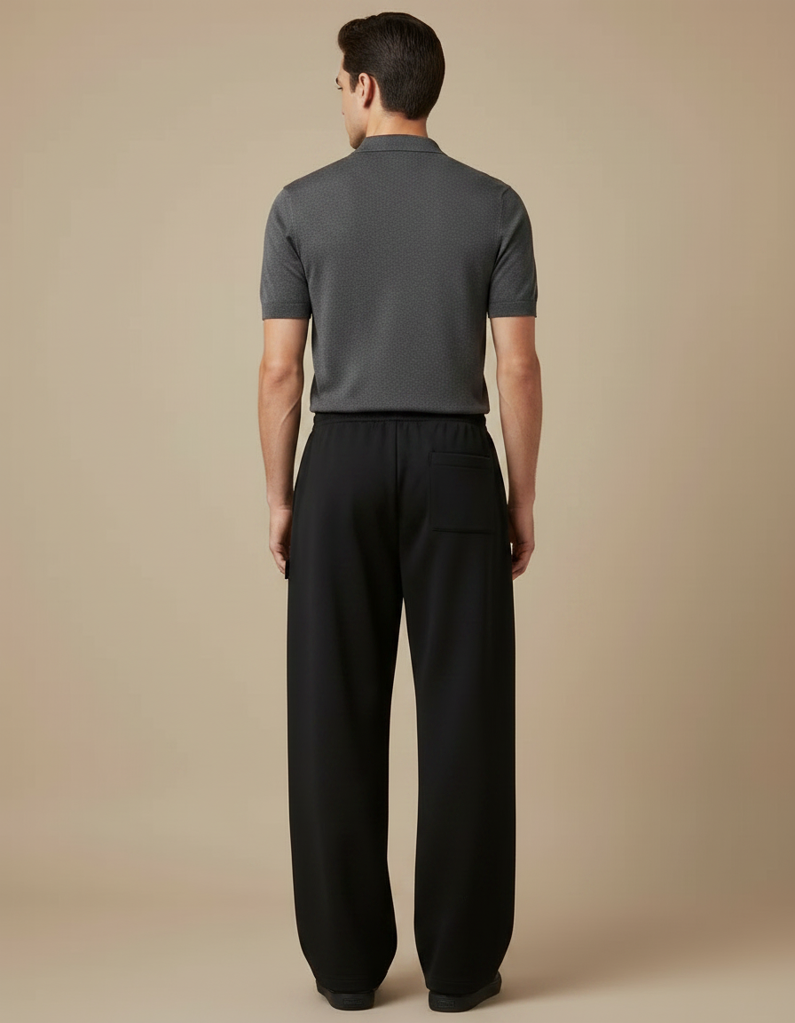 Pantalon Noir Ample Décontracté Cordon Droit Homme - Molleton - vue 2