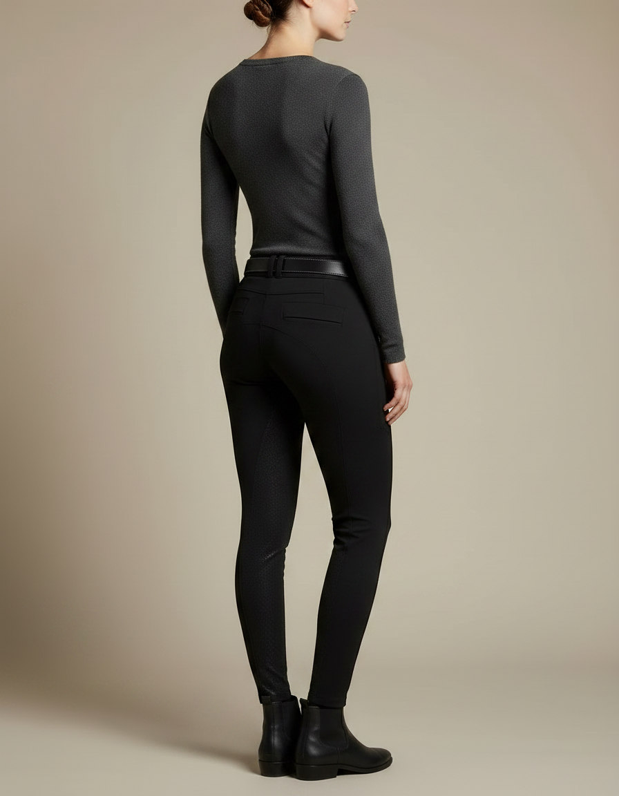 Pantalon Noir Équitation Ajusté Poches Téléphone Femme - Maille - vue 2