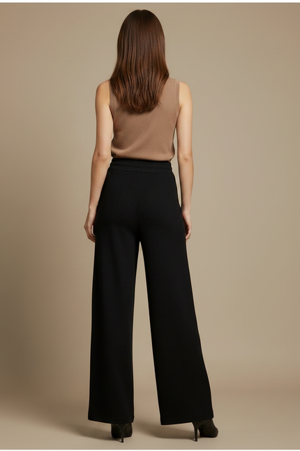 Pantalon Noir Côtelé Ample Décontracté Femme Fluide - Maille - vue 2