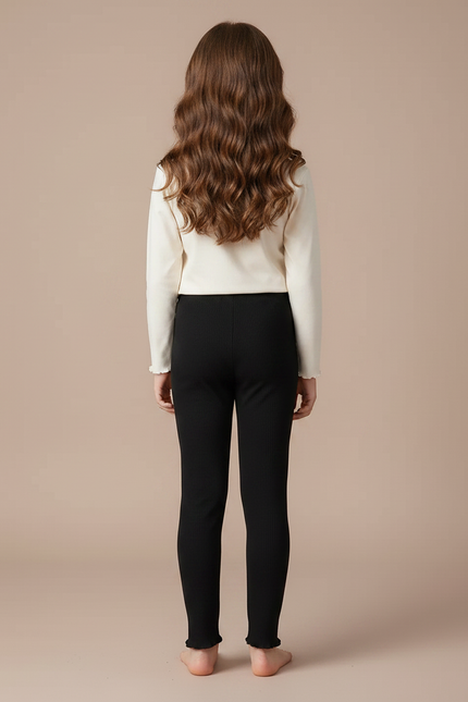 Pantalon Noir Côtelé Carotte Fille Confortable - Maille - vue 2