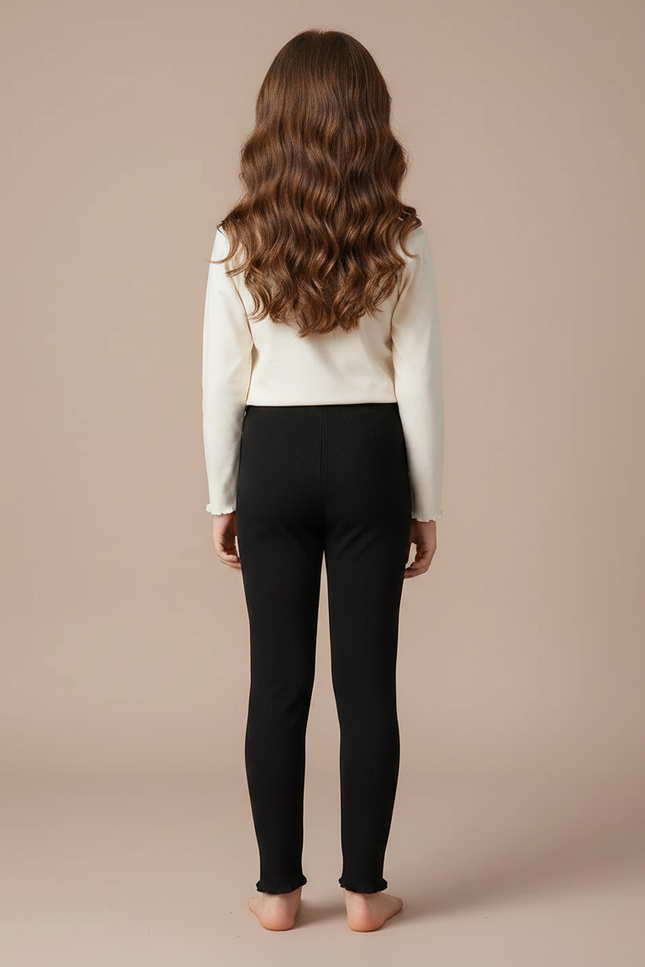 Pantalon Noir Côtelé Carotte Fille Confortable - Maille - vue 2