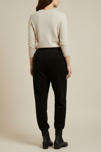 Pantalon Noir Côtelé Ample Brodé Cordon Femme - Cordé - vue 2
