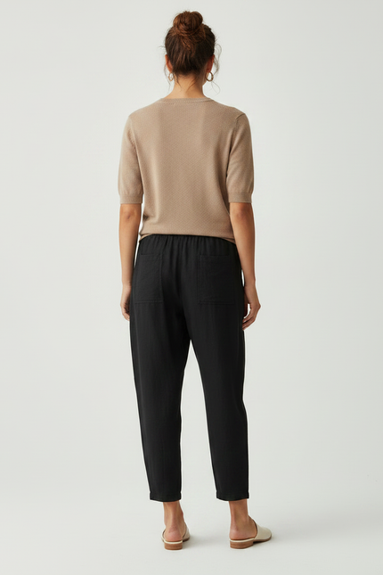 Pantalon Noir Coton Lin Ample Décontracté Femme - vue 2