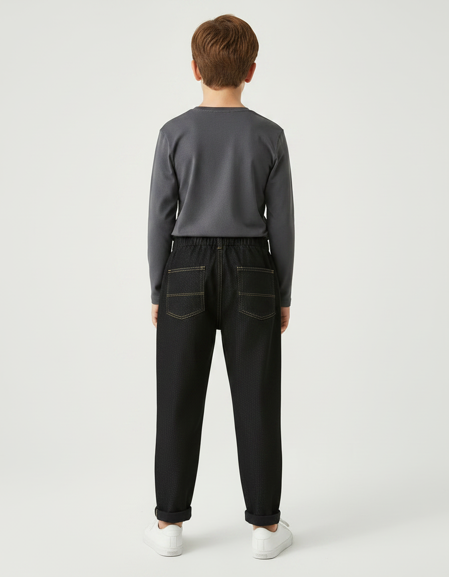 Pantalon Noir Denim Enfant Élastique Décontracté - Jean - vue 2