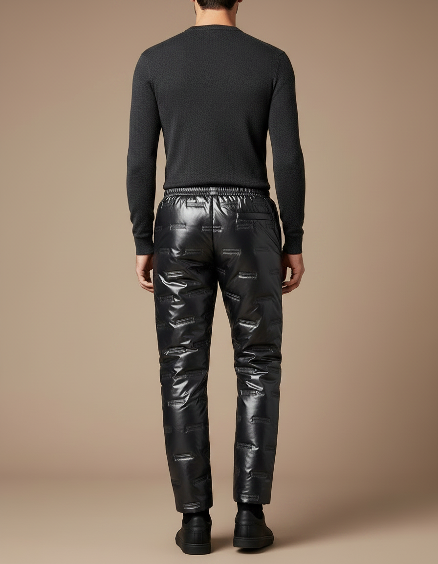 Pantalon Noir Matelassé Brillant Imperméable Hiver Homme - Polyester - vue 2