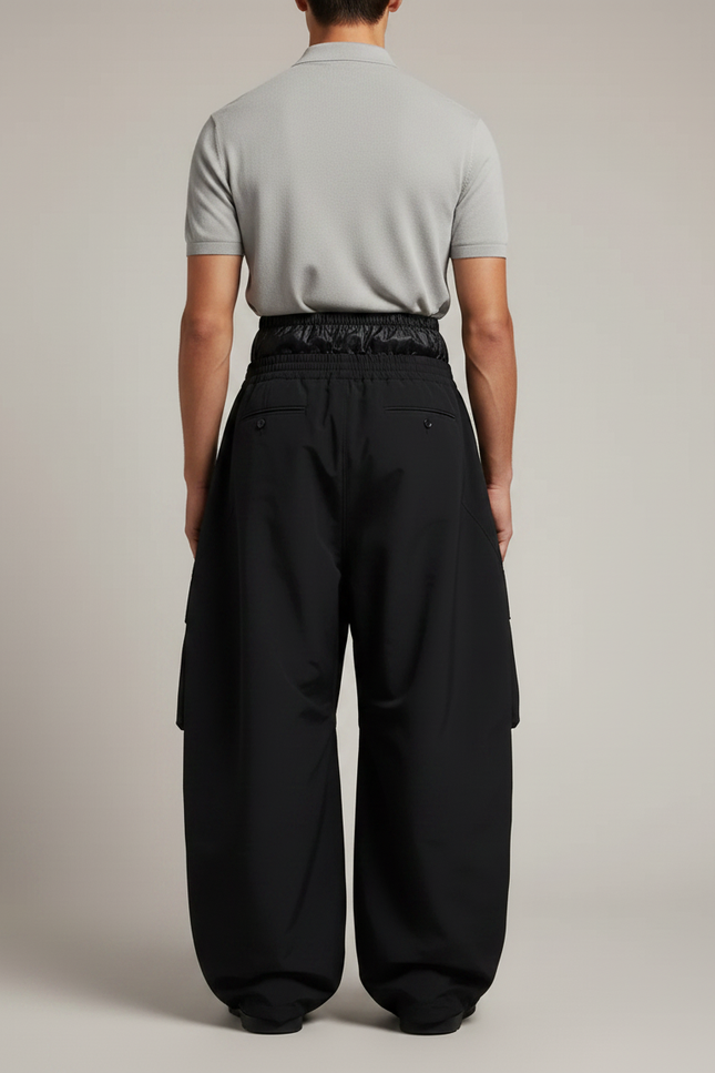 Pantalon Noir Cargo Ample Imperméable Homme - Polyester - vue 2