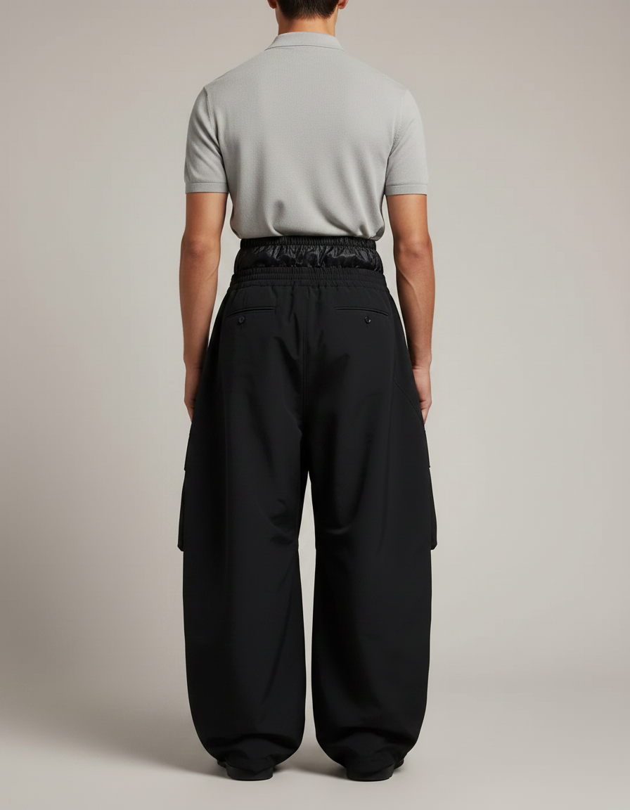Pantalon Noir Cargo Ample Imperméable Homme - Polyester - vue 2