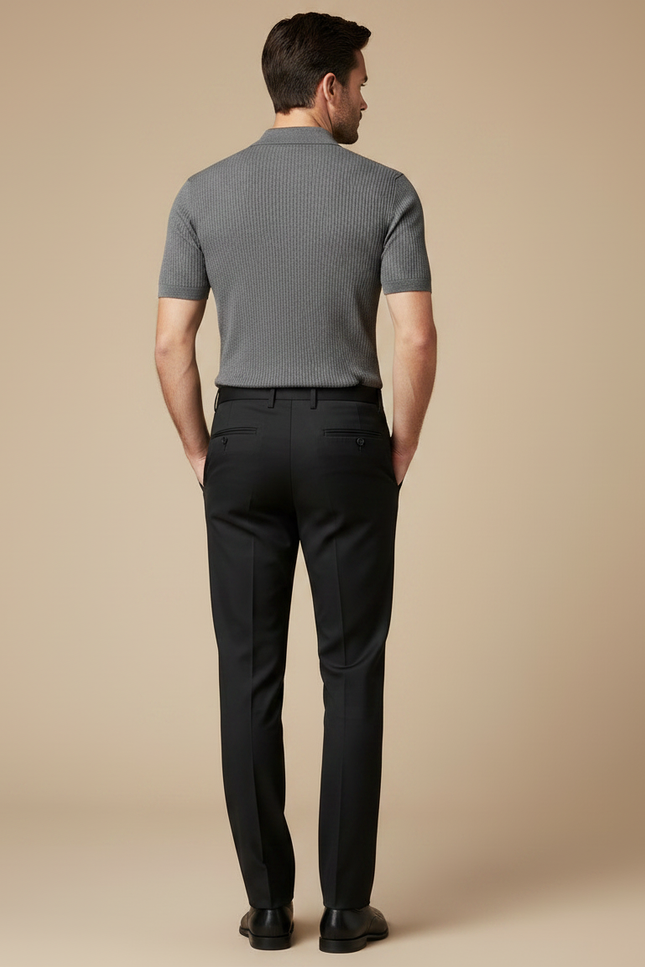 Pantalon Noir Homme Classique Droit Élégant Business - Gabardine - vue 2