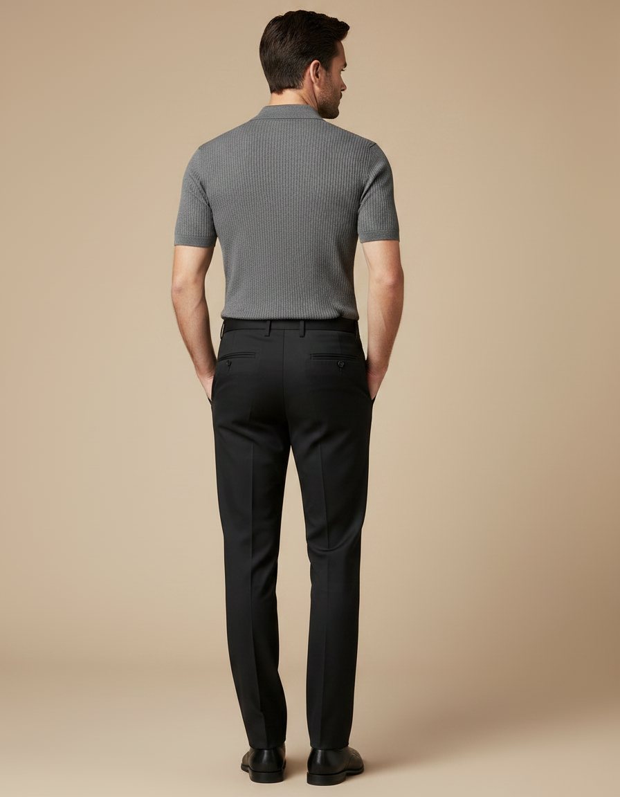 Pantalon Noir Homme Classique Droit Élégant Business - Gabardine - vue 2