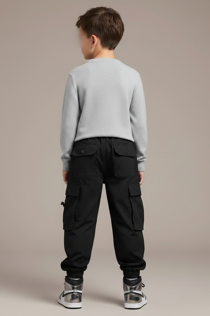 Pantalon Noir Cargo Coton Streetwear Ample Garçon - Toile - vue 2