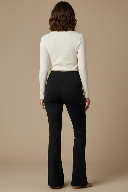 Pantalon Noir Évasé Taille Haute Confortable Femme - Polyester - vue 2
