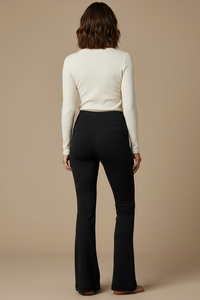 Pantalon Noir Évasé Taille Haute Confortable Femme - Polyester - vue 2