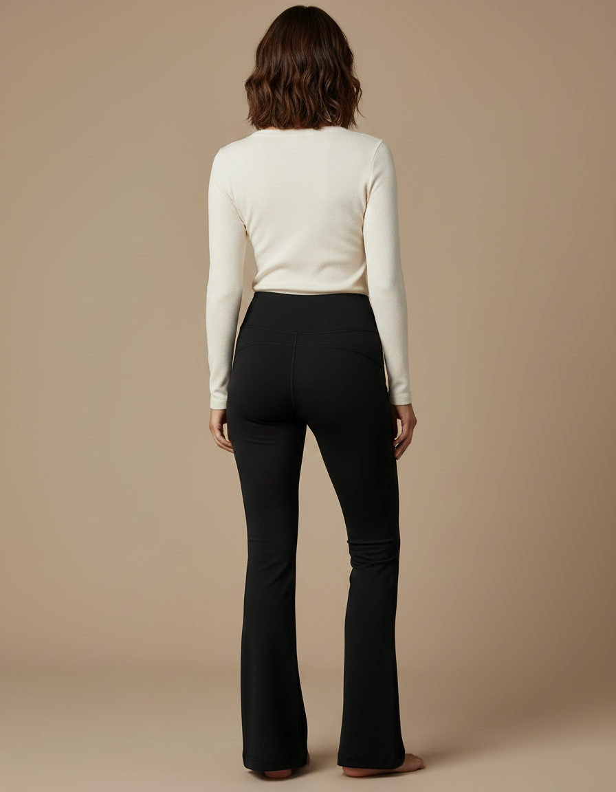 Pantalon Noir Évasé Taille Haute Confortable Femme - Polyester - vue 2