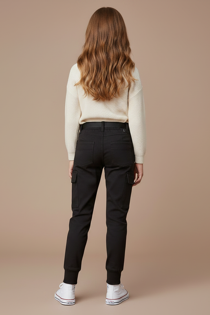 Pantalon Noir Cargo Coton Ceinturé Fille - vue 2