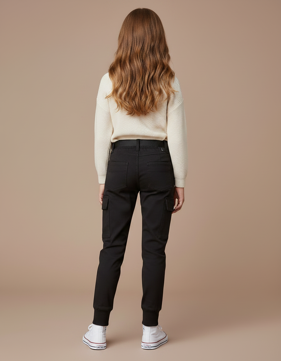 Pantalon Noir Cargo Coton Ceinturé Fille - vue 2