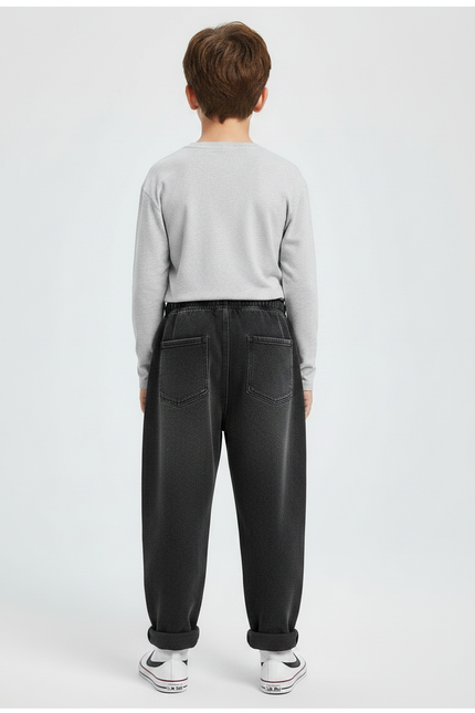 Pantalon Noir Ample Cordon Garçon Décontracté - Molleton - vue 2