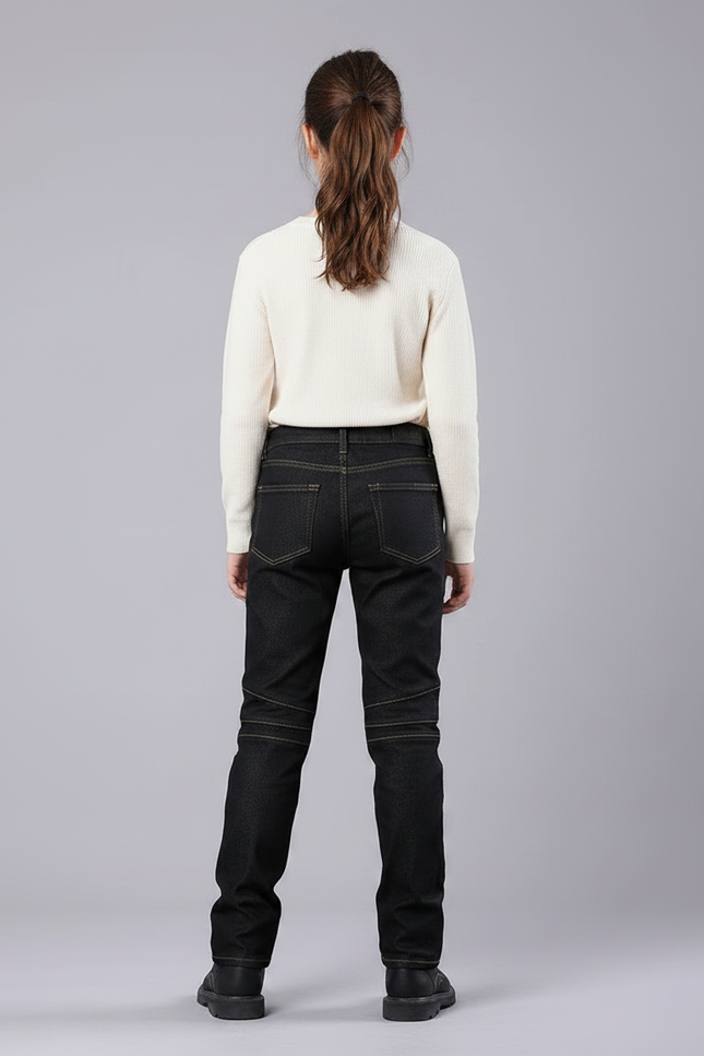 Pantalon Noir Motard Côtelé Enfant Slim - Jean - vue 2