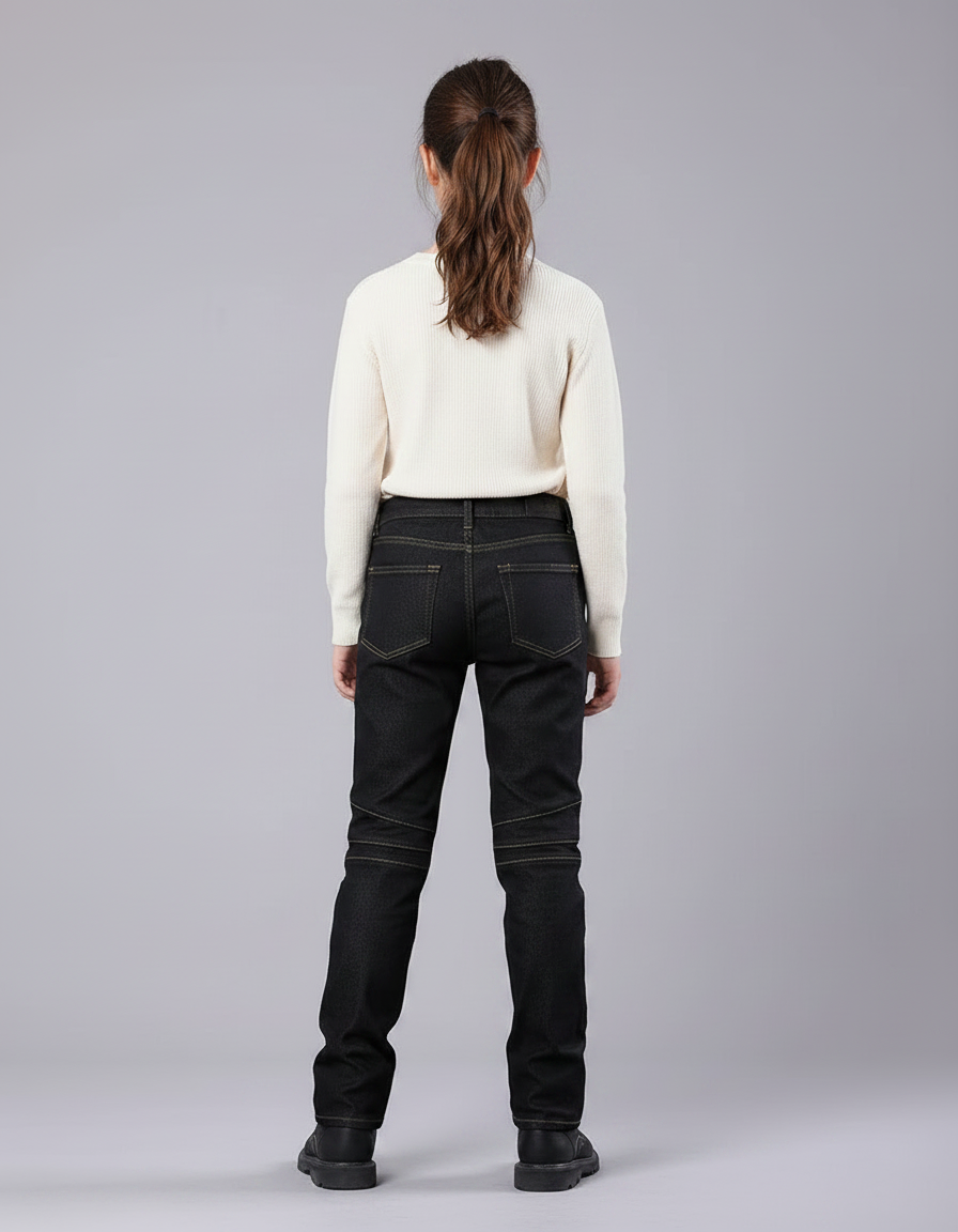 Pantalon Noir Motard Côtelé Enfant Slim - Jean - vue 2