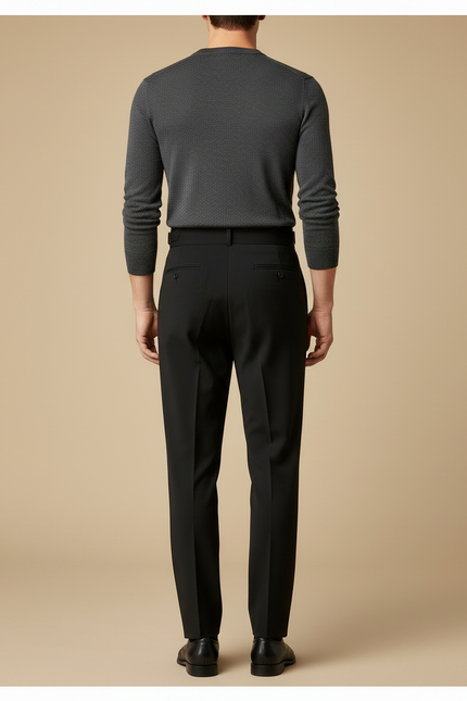 Pantalon Noir Plissé Taille Haute Ajusté Homme - Gabardine - vue 2