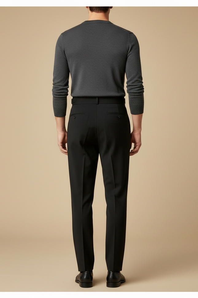 Pantalon Noir Plissé Taille Haute Ajusté Homme - Gabardine - vue 2
