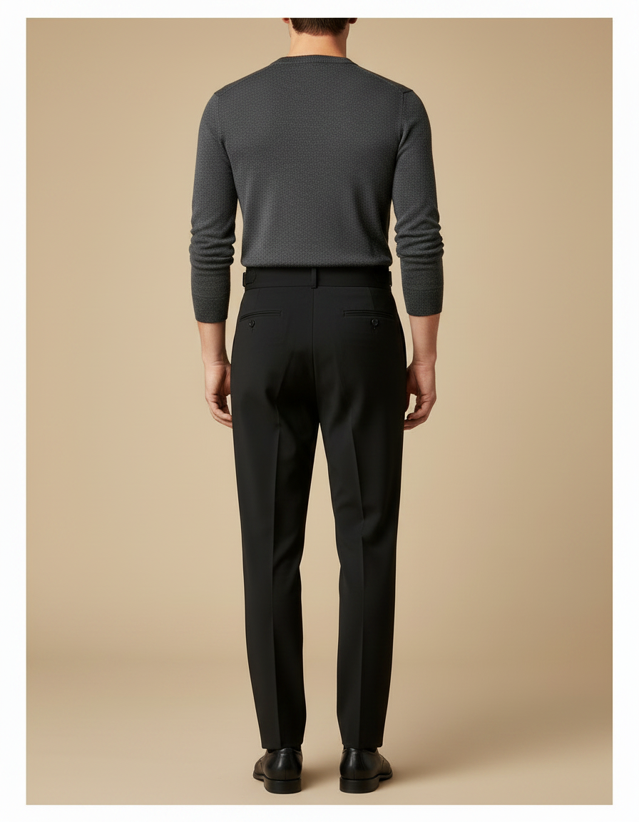 Pantalon Noir Plissé Taille Haute Ajusté Homme - Gabardine - vue 2