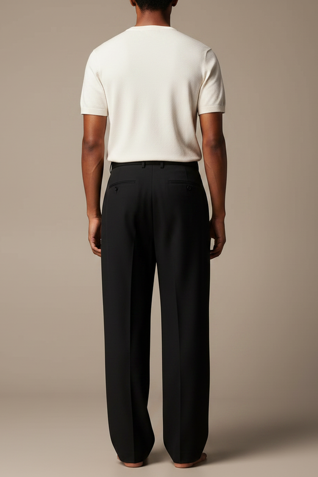 Pantalon Noir Ample Plissé Droit Élégant Homme - Gabardine - vue 2