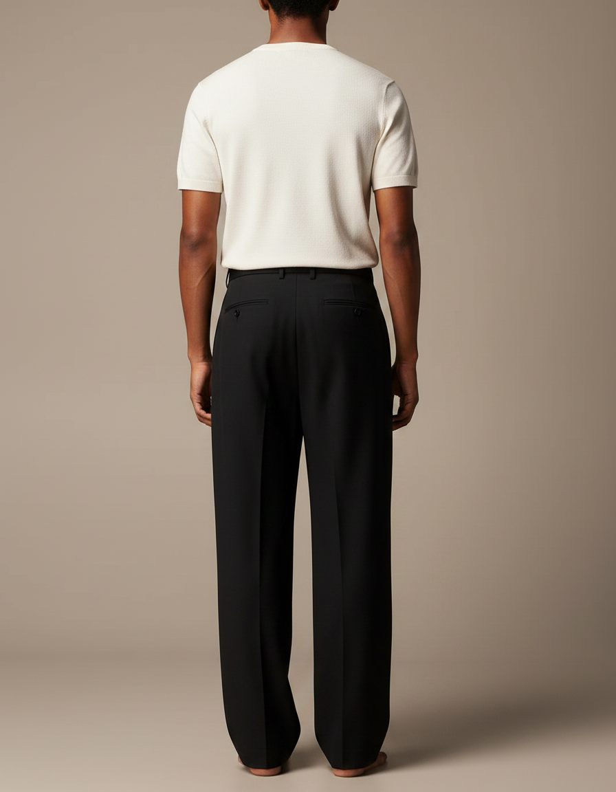 Pantalon Noir Ample Plissé Droit Élégant Homme - Gabardine - vue 2