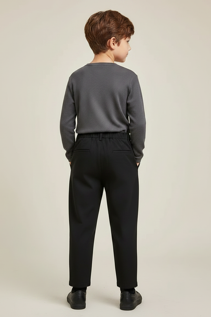 Pantalon Noir Plissé Ample Garçon Décontracté - Polyester - vue 2