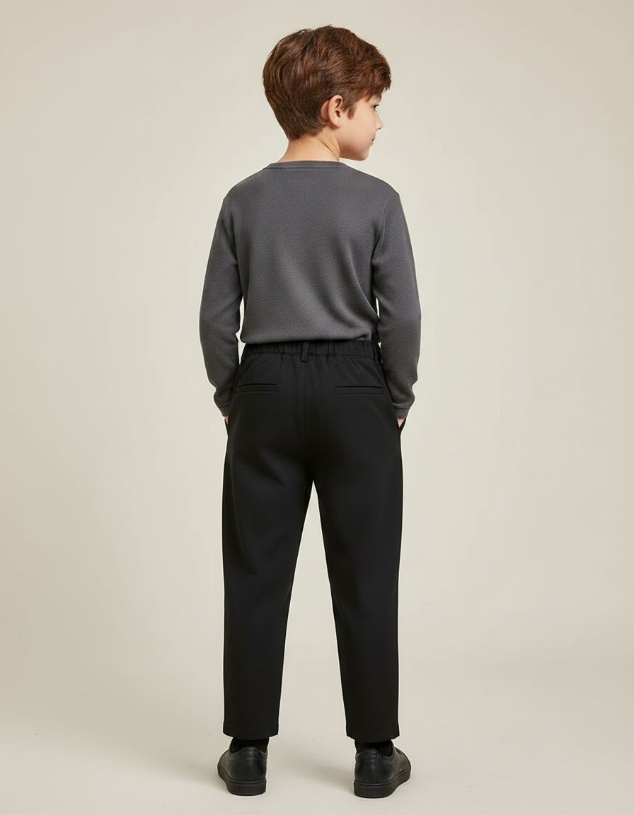 Pantalon Noir Plissé Ample Garçon Décontracté - Polyester - vue 2