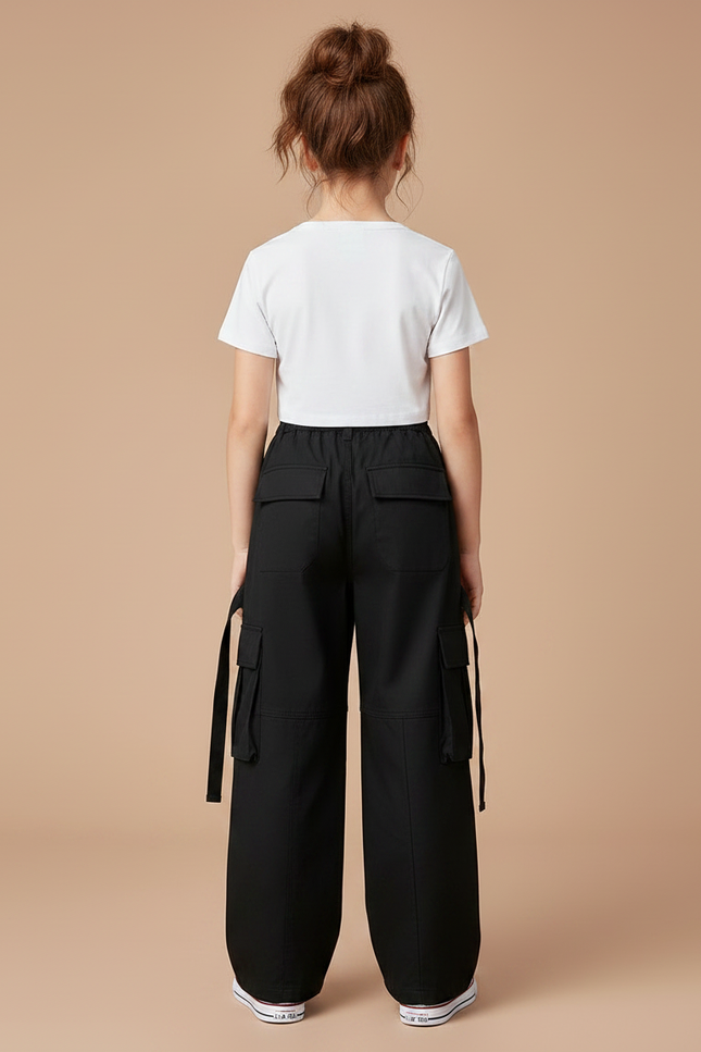Pantalon Cargo Noir Fille - Gabardine - vue 2