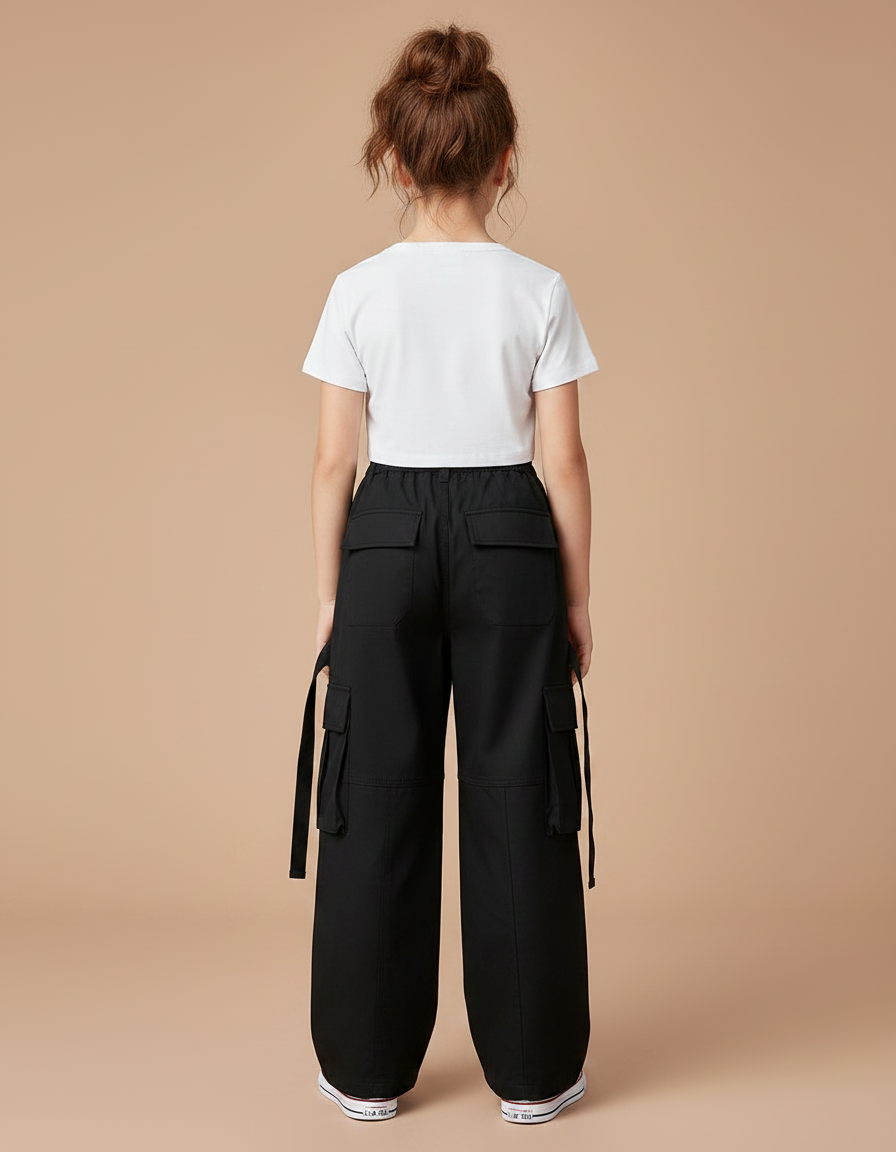 Pantalon Cargo Noir Fille - Gabardine - vue 2