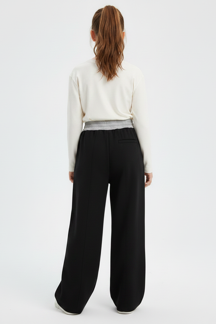 Pantalon Noir Ample Coton Élastique Fille Sport - Molleton - vue 2