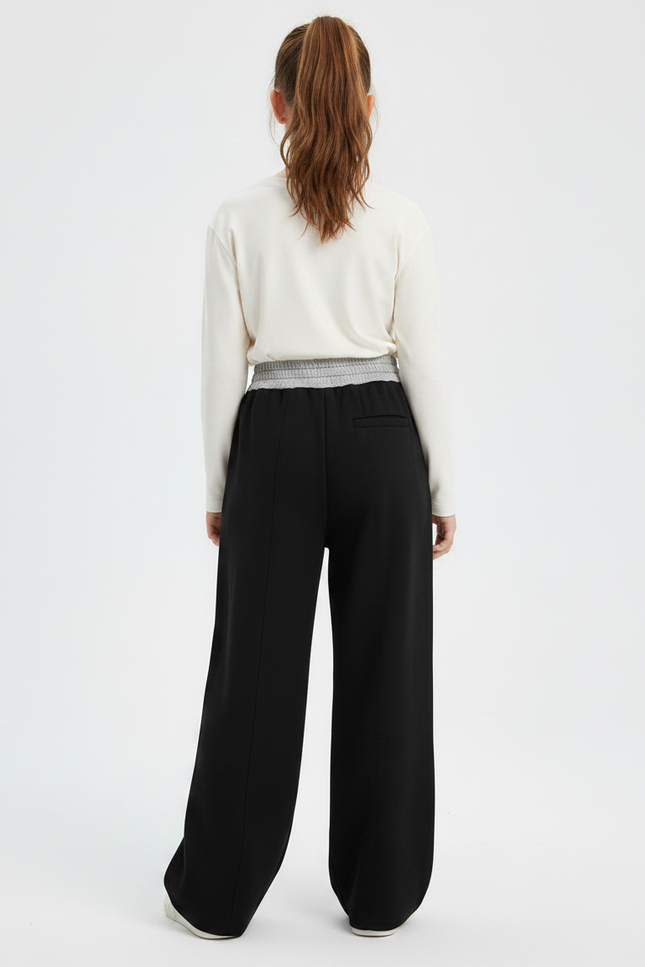 Pantalon Noir Ample Coton Élastique Fille Sport - Molleton - vue 2