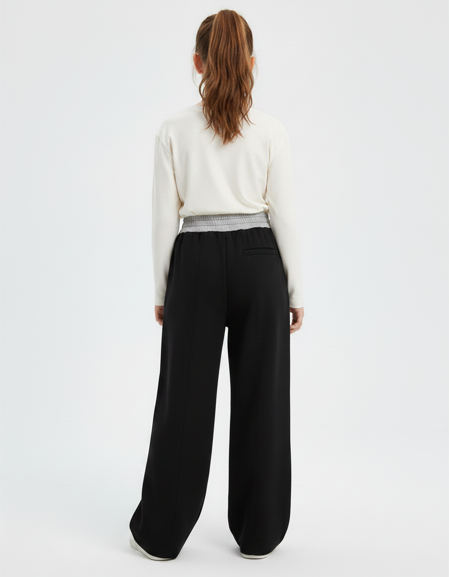 Pantalon Noir Ample Coton Élastique Fille Sport - Molleton - vue 2
