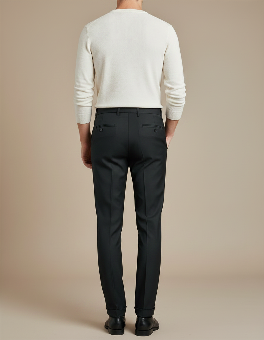 Pantalon Noir Homme Élégant Slim Formel Droit - Gabardine - vue 2