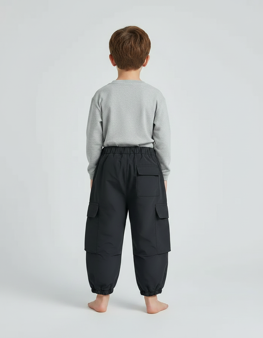 Pantalon Noir Cargo Molletonné Ample Confortable Enfant - vue 2