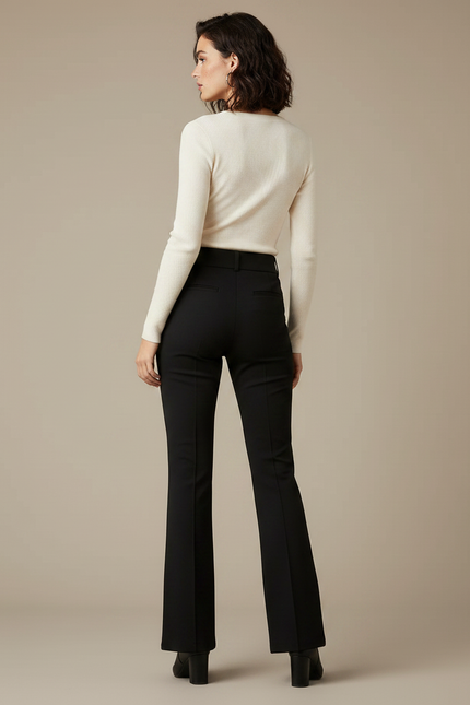 Pantalon Noir Flared Taille Haute Élégant Femme - Polyester - vue 2