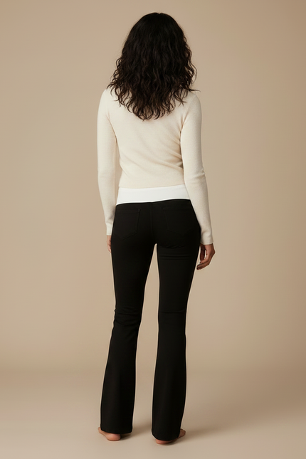 Pantalon Noir Évasé Taille Basse Confortable Yoga - Maille - vue 2