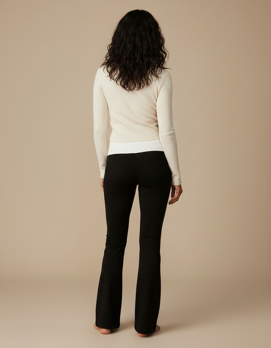 Pantalon Noir Évasé Taille Basse Confortable Yoga - Maille - vue 2