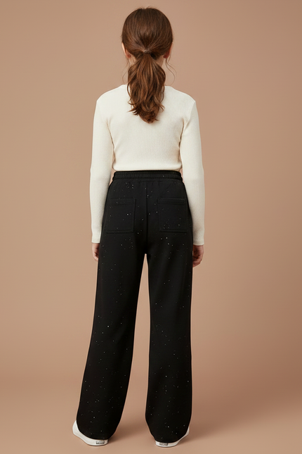 Pantalon Noir Large Paillettes Décontracté Fille - Molleton - vue 2