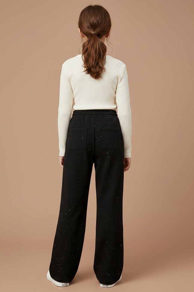 Pantalon Noir Large Paillettes Décontracté Fille - Molleton - vue 2