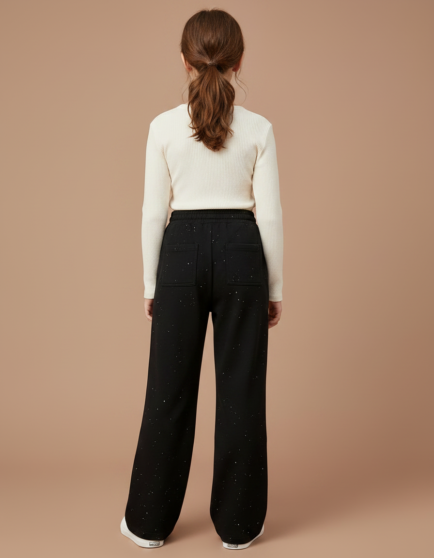 Pantalon Noir Large Paillettes Décontracté Fille - Molleton - vue 2